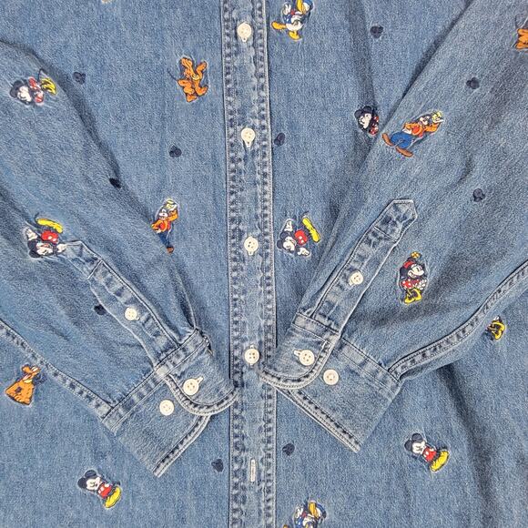 Disney Store Vintage Y2k Denim Mickey and Friends Shirt Womens Large Embroidered - Picture 6 of 14